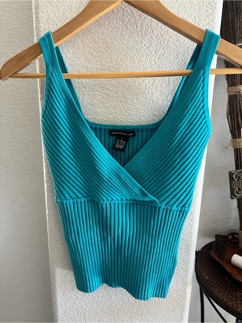 Dolce & Fabuloso Teal Ribbed V-Neck Tank